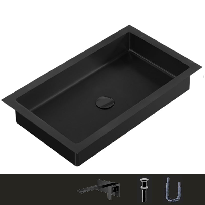 Metal Rectangular Bathroom Sink Modern Undermount Bathroom Sink Black Square Faucet Sink with Faucet Clearhalo 'Bathroom Remodel & Bathroom Fixtures' 'Bathroom Sinks & Faucet Components' 'Bathroom Sinks' 'bathroom_sink' 'Home Improvement' 'home_improvement' 'home_improvement_bathroom_sink' 6485374