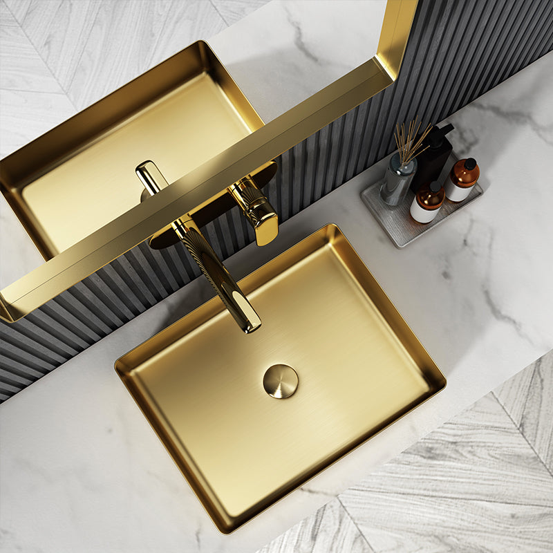 Metal Rectangular Bathroom Sink Modern Bathroom Sink with Faucet Clearhalo 'Bathroom Remodel & Bathroom Fixtures' 'Bathroom Sinks & Faucet Components' 'Bathroom Sinks' 'bathroom_sink' 'Home Improvement' 'home_improvement' 'home_improvement_bathroom_sink' 6485384