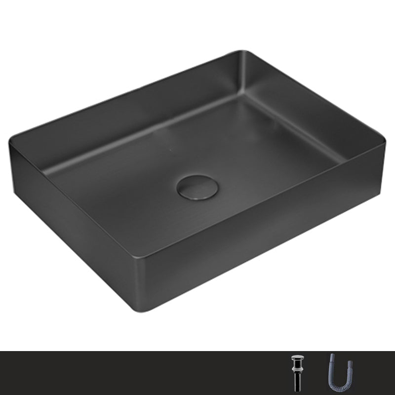 Metal Rectangular Bathroom Sink Modern Bathroom Sink with Faucet Black None Sink Clearhalo 'Bathroom Remodel & Bathroom Fixtures' 'Bathroom Sinks & Faucet Components' 'Bathroom Sinks' 'bathroom_sink' 'Home Improvement' 'home_improvement' 'home_improvement_bathroom_sink' 6485385