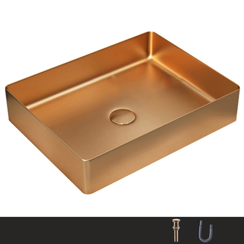 Metal Rectangular Bathroom Sink Modern Bathroom Sink with Faucet Rose Gold None Sink Clearhalo 'Bathroom Remodel & Bathroom Fixtures' 'Bathroom Sinks & Faucet Components' 'Bathroom Sinks' 'bathroom_sink' 'Home Improvement' 'home_improvement' 'home_improvement_bathroom_sink' 6485387