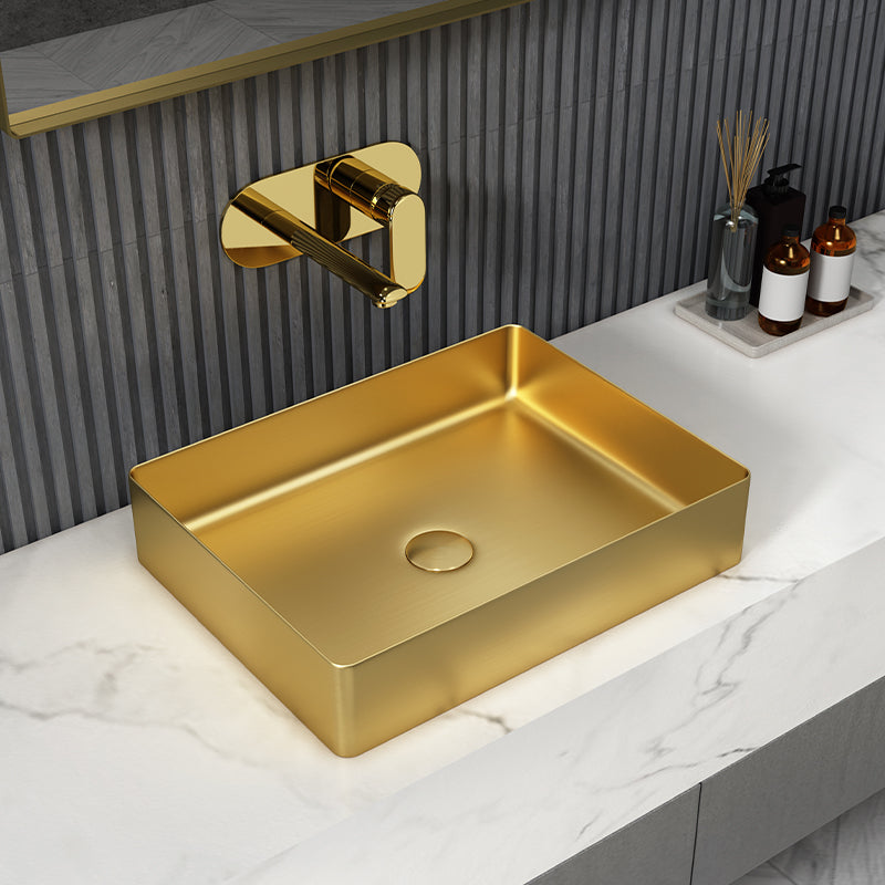 Metal Rectangular Bathroom Sink Modern Bathroom Sink with Faucet Clearhalo 'Bathroom Remodel & Bathroom Fixtures' 'Bathroom Sinks & Faucet Components' 'Bathroom Sinks' 'bathroom_sink' 'Home Improvement' 'home_improvement' 'home_improvement_bathroom_sink' 6485388