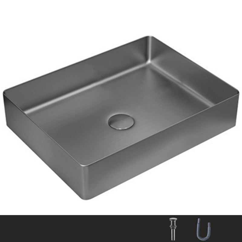 Metal Rectangular Bathroom Sink Modern Bathroom Sink with Faucet Grey None Sink Clearhalo 'Bathroom Remodel & Bathroom Fixtures' 'Bathroom Sinks & Faucet Components' 'Bathroom Sinks' 'bathroom_sink' 'Home Improvement' 'home_improvement' 'home_improvement_bathroom_sink' 6485389