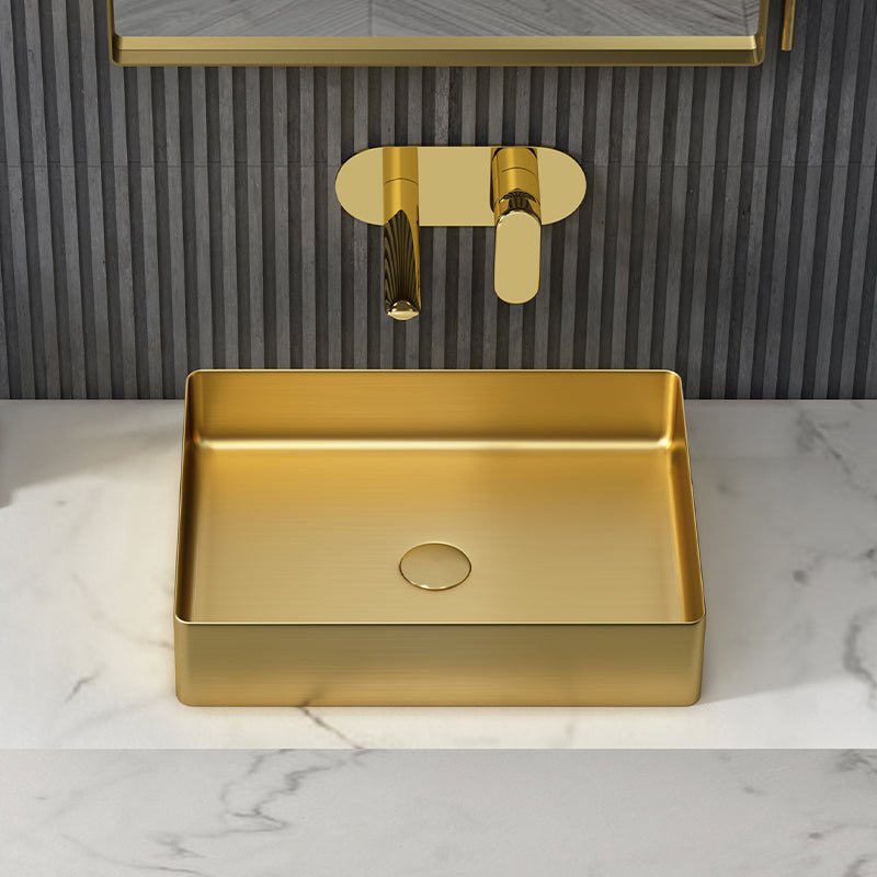 Metal Rectangular Bathroom Sink Modern Bathroom Sink with Faucet Clearhalo 'Bathroom Remodel & Bathroom Fixtures' 'Bathroom Sinks & Faucet Components' 'Bathroom Sinks' 'bathroom_sink' 'Home Improvement' 'home_improvement' 'home_improvement_bathroom_sink' 6485393