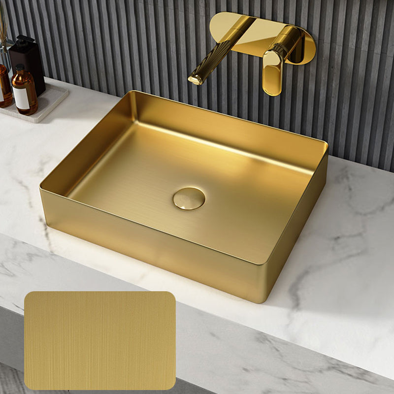 Metal Rectangular Bathroom Sink Modern Bathroom Sink with Faucet Clearhalo 'Bathroom Remodel & Bathroom Fixtures' 'Bathroom Sinks & Faucet Components' 'Bathroom Sinks' 'bathroom_sink' 'Home Improvement' 'home_improvement' 'home_improvement_bathroom_sink' 6485397