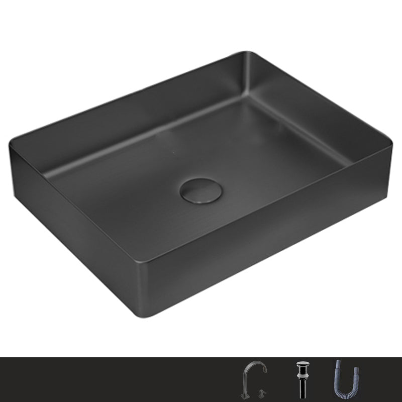 Metal Rectangular Bathroom Sink Modern Bathroom Sink with Faucet Black Square Faucet Sink with Faucet Clearhalo 'Bathroom Remodel & Bathroom Fixtures' 'Bathroom Sinks & Faucet Components' 'Bathroom Sinks' 'bathroom_sink' 'Home Improvement' 'home_improvement' 'home_improvement_bathroom_sink' 6485405