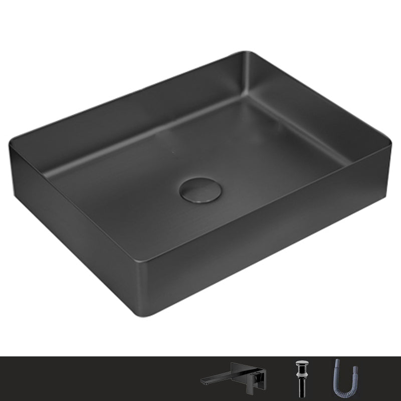 Metal Rectangular Bathroom Sink Modern Bathroom Sink with Faucet Black Wall Mounted Faucet Sink with Faucet Clearhalo 'Bathroom Remodel & Bathroom Fixtures' 'Bathroom Sinks & Faucet Components' 'Bathroom Sinks' 'bathroom_sink' 'Home Improvement' 'home_improvement' 'home_improvement_bathroom_sink' 6485406