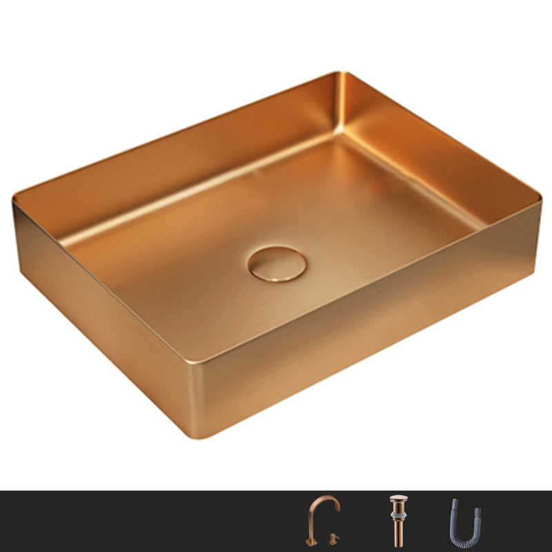 Metal Rectangular Bathroom Sink Modern Bathroom Sink with Faucet Rose Gold Square Faucet Sink with Faucet Clearhalo 'Bathroom Remodel & Bathroom Fixtures' 'Bathroom Sinks & Faucet Components' 'Bathroom Sinks' 'bathroom_sink' 'Home Improvement' 'home_improvement' 'home_improvement_bathroom_sink' 6485411