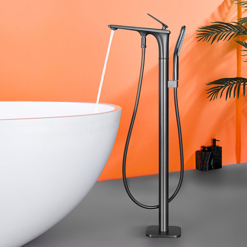 Floor Mounted Copper Freestanding Tub Filler Swivel High Arc Tub Filler Trim Gun Grey Flat Ground Clearhalo 'Bathroom Remodel & Bathroom Fixtures' 'Bathtub Faucets' 'bathtub_faucets' 'Home Improvement' 'home_improvement' 'home_improvement_bathtub_faucets' 6485846