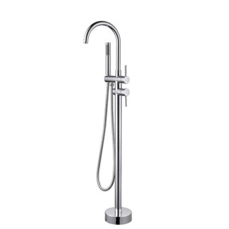 Floor Mounted Copper Freestanding Tub Filler Swivel High Arc Tub Filler Trim Chrome Gooseneck Ground Clearhalo 'Bathroom Remodel & Bathroom Fixtures' 'Bathtub Faucets' 'bathtub_faucets' 'Home Improvement' 'home_improvement' 'home_improvement_bathtub_faucets' 6485852