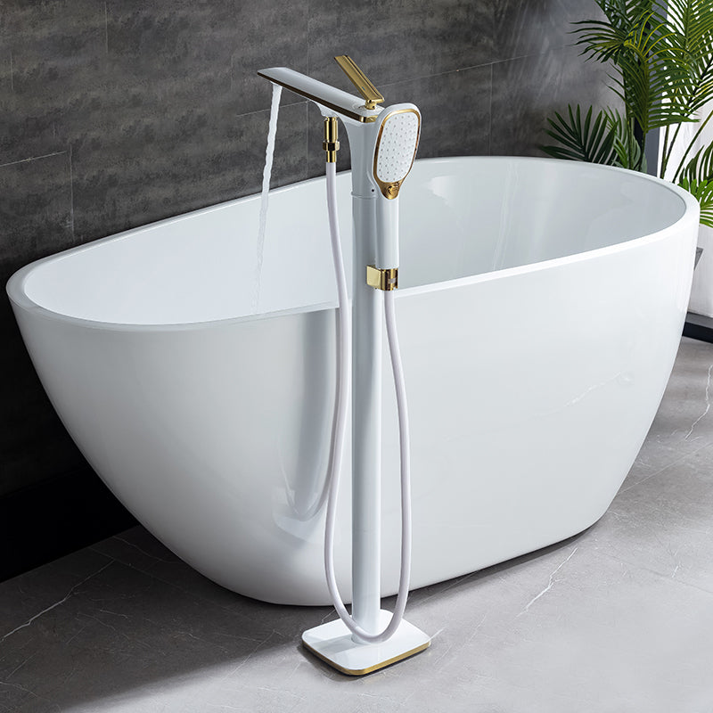 Floor Mounted Copper Freestanding Tub Filler Swivel High Arc Tub Filler Trim White-Gold Flat Ground Clearhalo 'Bathroom Remodel & Bathroom Fixtures' 'Bathtub Faucets' 'bathtub_faucets' 'Home Improvement' 'home_improvement' 'home_improvement_bathtub_faucets' 6485857