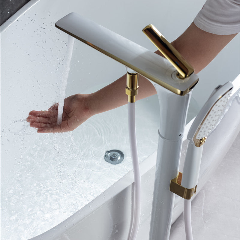 Floor Mounted Copper Freestanding Tub Filler Swivel High Arc Tub Filler Trim Clearhalo 'Bathroom Remodel & Bathroom Fixtures' 'Bathtub Faucets' 'bathtub_faucets' 'Home Improvement' 'home_improvement' 'home_improvement_bathtub_faucets' 6485858