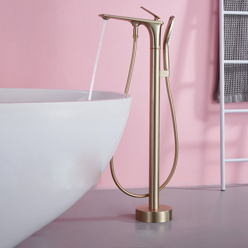 Floor Mounted Copper Freestanding Tub Filler Swivel High Arc Tub Filler Trim Gold Flat Ground Clearhalo 'Bathroom Remodel & Bathroom Fixtures' 'Bathtub Faucets' 'bathtub_faucets' 'Home Improvement' 'home_improvement' 'home_improvement_bathtub_faucets' 6485859