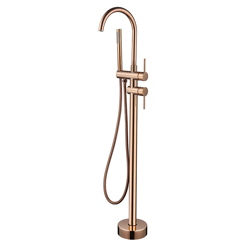 Floor Mounted Copper Freestanding Tub Filler Swivel High Arc Tub Filler Trim Rose Gold Gooseneck Ground Clearhalo 'Bathroom Remodel & Bathroom Fixtures' 'Bathtub Faucets' 'bathtub_faucets' 'Home Improvement' 'home_improvement' 'home_improvement_bathtub_faucets' 6485863