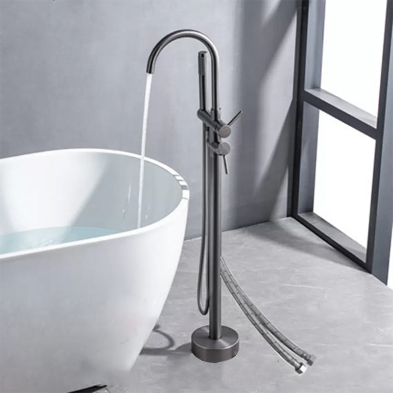 Floor Mounted Copper Freestanding Tub Filler Swivel High Arc Tub Filler Trim Gun Grey Gooseneck Wall Clearhalo 'Bathroom Remodel & Bathroom Fixtures' 'Bathtub Faucets' 'bathtub_faucets' 'Home Improvement' 'home_improvement' 'home_improvement_bathtub_faucets' 6485866