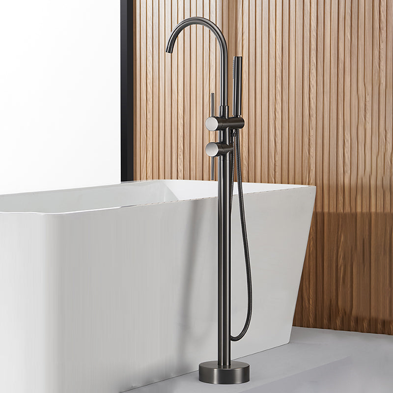 Floor Mounted Copper Freestanding Tub Filler Swivel High Arc Tub Filler Trim Gun Grey Gooseneck Ground Clearhalo 'Bathroom Remodel & Bathroom Fixtures' 'Bathtub Faucets' 'bathtub_faucets' 'Home Improvement' 'home_improvement' 'home_improvement_bathtub_faucets' 6485868