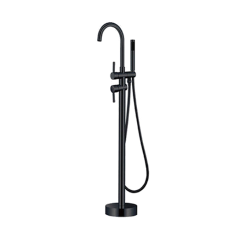 Modern Floor Mounted Metal Freestanding Tub Filler Swivel Freestanding Faucet Black Hand Shower Included Clearhalo 'Bathroom Remodel & Bathroom Fixtures' 'Bathtub Faucets' 'bathtub_faucets' 'Home Improvement' 'home_improvement' 'home_improvement_bathtub_faucets' 6485880