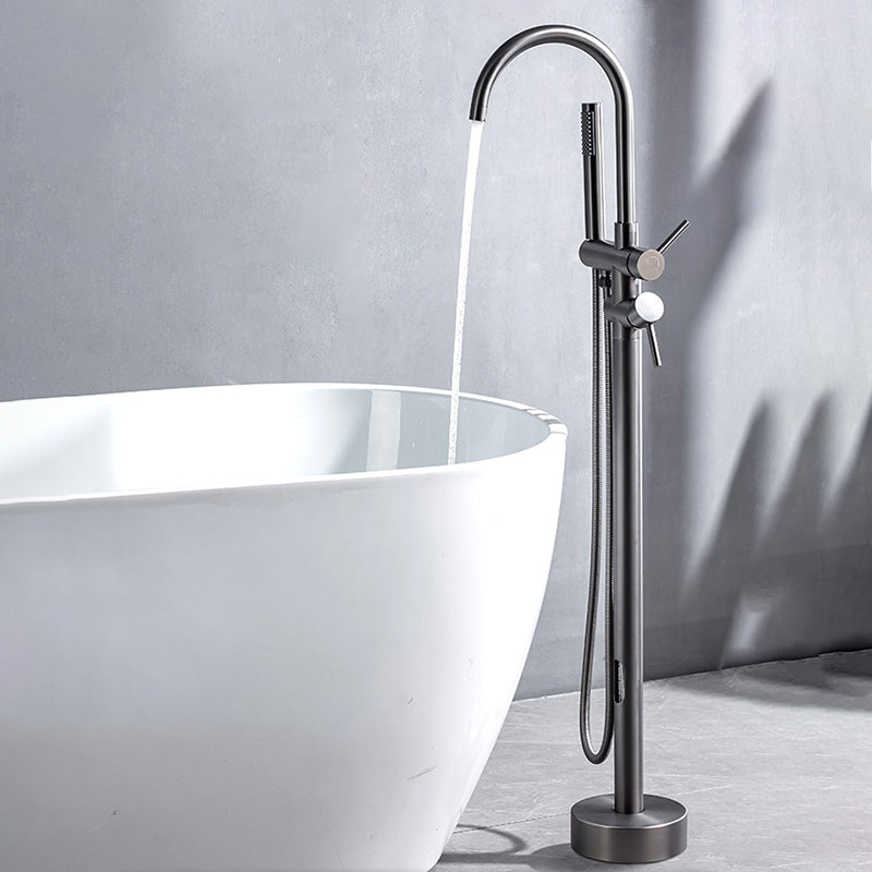 Modern Floor Mounted Metal Freestanding Tub Filler Swivel Freestanding Faucet Clearhalo 'Bathroom Remodel & Bathroom Fixtures' 'Bathtub Faucets' 'bathtub_faucets' 'Home Improvement' 'home_improvement' 'home_improvement_bathtub_faucets' 6485883