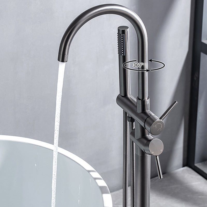 Modern Floor Mounted Metal Freestanding Tub Filler Swivel Freestanding Faucet Clearhalo 'Bathroom Remodel & Bathroom Fixtures' 'Bathtub Faucets' 'bathtub_faucets' 'Home Improvement' 'home_improvement' 'home_improvement_bathtub_faucets' 6485896