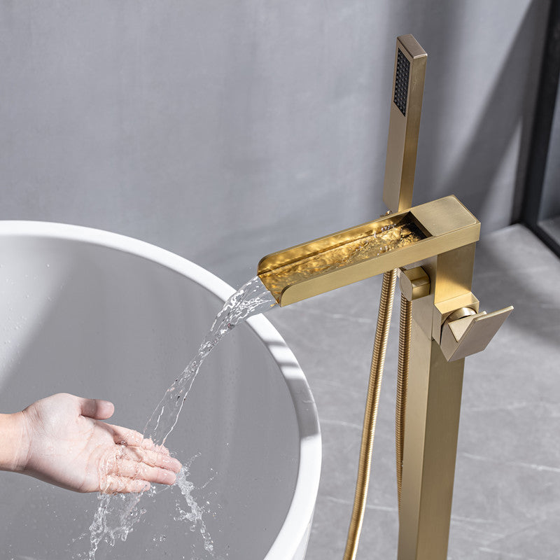 Floor Mounted Copper Freestanding Tub Filler Freestanding Low Arc Tub Filler Trim Clearhalo 'Bathroom Remodel & Bathroom Fixtures' 'Bathtub Faucets' 'bathtub_faucets' 'Home Improvement' 'home_improvement' 'home_improvement_bathtub_faucets' 6485975