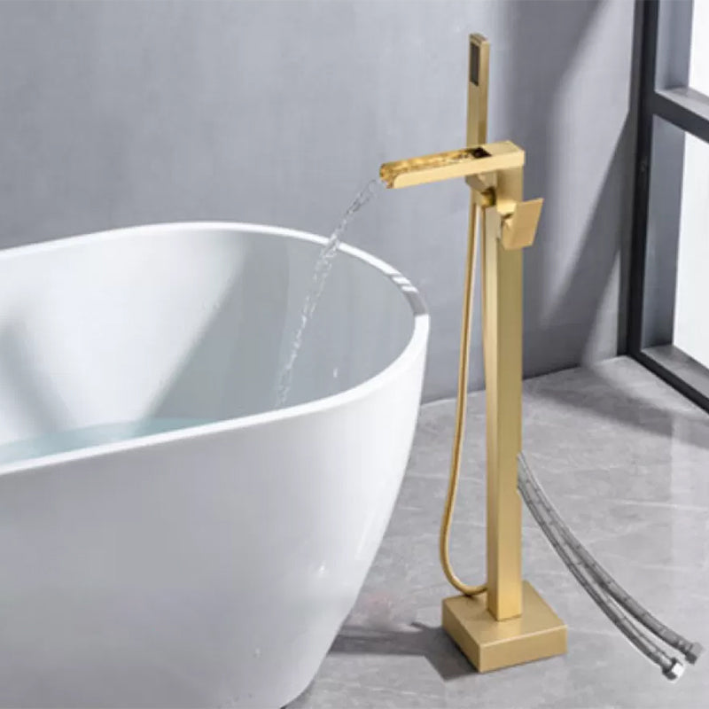 Floor Mounted Copper Freestanding Tub Filler Freestanding Low Arc Tub Filler Trim Gold Wall Clearhalo 'Bathroom Remodel & Bathroom Fixtures' 'Bathtub Faucets' 'bathtub_faucets' 'Home Improvement' 'home_improvement' 'home_improvement_bathtub_faucets' 6485981