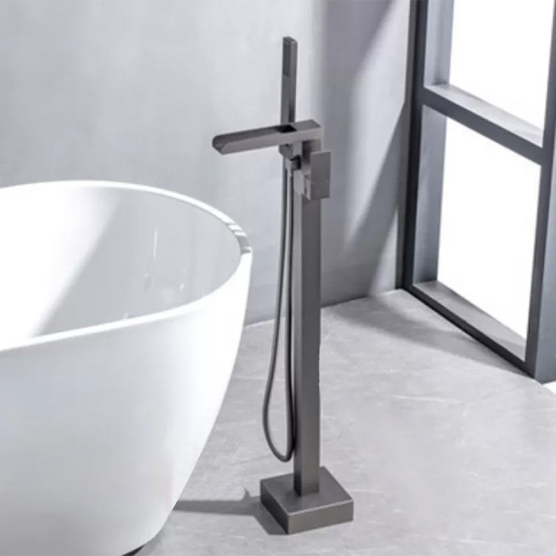 Floor Mounted Copper Freestanding Tub Filler Freestanding Low Arc Tub Filler Trim Gun Grey Clearhalo 'Bathroom Remodel & Bathroom Fixtures' 'Bathtub Faucets' 'bathtub_faucets' 'Home Improvement' 'home_improvement' 'home_improvement_bathtub_faucets' 6485985