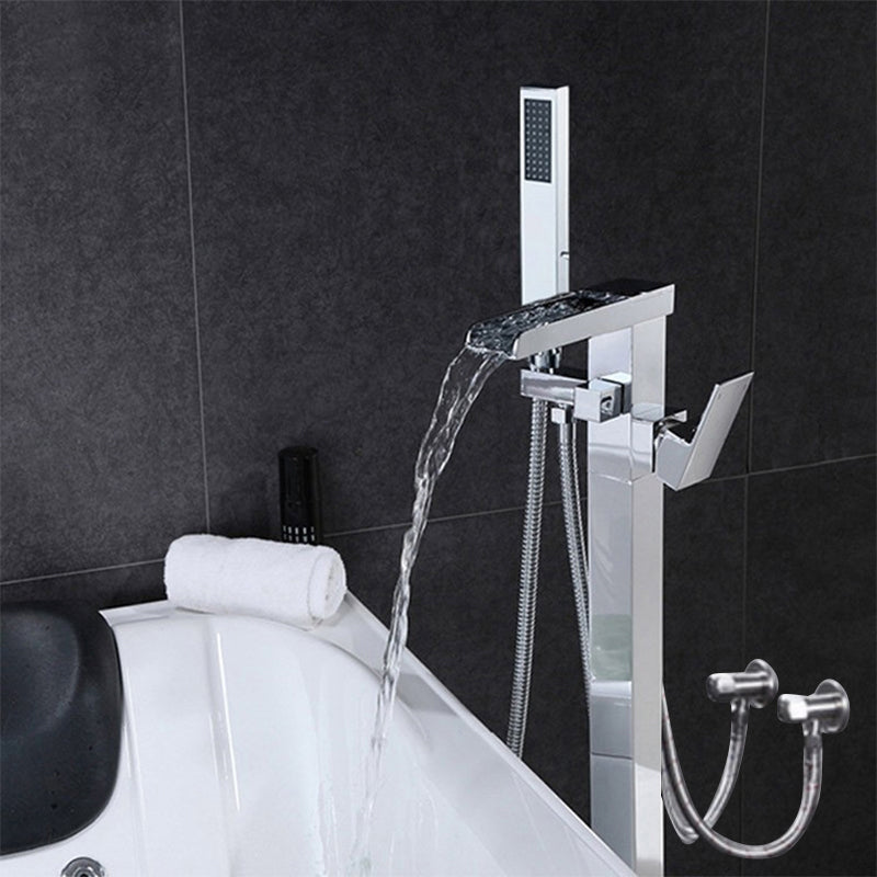 Floor Mounted Copper Freestanding Tub Filler Freestanding Low Arc Tub Filler Trim Chrome Wall Clearhalo 'Bathroom Remodel & Bathroom Fixtures' 'Bathtub Faucets' 'bathtub_faucets' 'Home Improvement' 'home_improvement' 'home_improvement_bathtub_faucets' 6485988