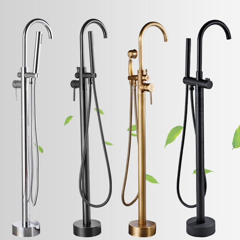 Modern Freestanding Tub Faucet Copper Floor Mount Free Standing Tub Filler Faucet Clearhalo 'Bathroom Remodel & Bathroom Fixtures' 'Bathtub Faucets' 'bathtub_faucets' 'Home Improvement' 'home_improvement' 'home_improvement_bathtub_faucets' 6486023