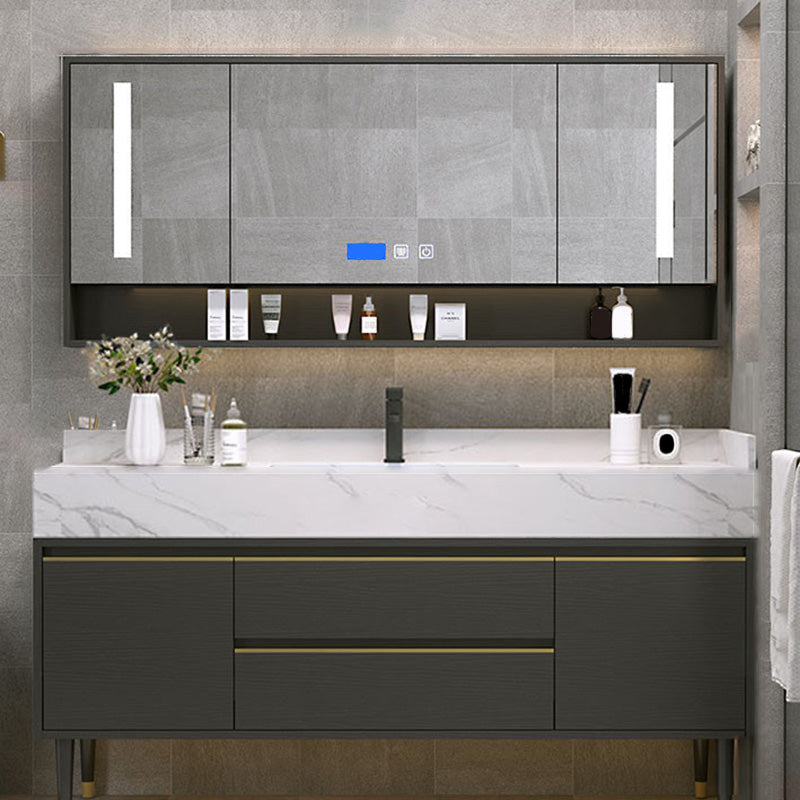 Metal Frame Vanity Drawers Rectangle Black Mirror Bathroom Vanity Set with 2 Doors Vanity & Faucet & Smart Medicine Cabinet Clearhalo 'Bathroom Remodel & Bathroom Fixtures' 'Bathroom Vanities' 'bathroom_vanities' 'Home Improvement' 'home_improvement' 'home_improvement_bathroom_vanities' 6486443