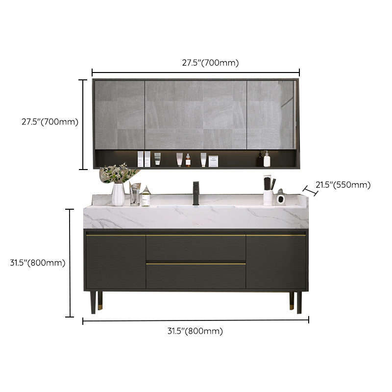 Metal Frame Vanity Drawers Rectangle Black Mirror Bathroom Vanity Set with 2 Doors Clearhalo 'Bathroom Remodel & Bathroom Fixtures' 'Bathroom Vanities' 'bathroom_vanities' 'Home Improvement' 'home_improvement' 'home_improvement_bathroom_vanities' 6486453