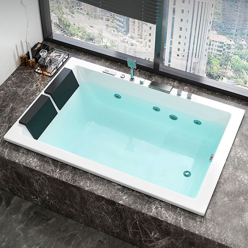 Rectangle Modern White Embedded Bathtub Acrylic with Drain Bath Tub and Overflow Hole 55"L x 43"W x 25"H Massage & Thermostat & Chromatherapy Tub with Silver 5-Piece Set Clearhalo 'Bathroom Remodel & Bathroom Fixtures' 'Bathtubs' 'Home Improvement' 'home_improvement' 'home_improvement_bathtubs' 'Showers & Bathtubs' 6488636