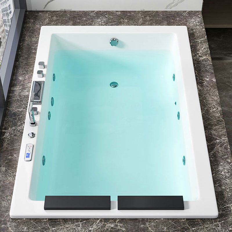 Rectangle Modern White Embedded Bathtub Acrylic with Drain Bath Tub and Overflow Hole 59"L x 39"W x 24"H Massage & Thermostat & Chromatherapy Tub with Silver 5-Piece Set Clearhalo 'Bathroom Remodel & Bathroom Fixtures' 'Bathtubs' 'Home Improvement' 'home_improvement' 'home_improvement_bathtubs' 'Showers & Bathtubs' 6488639