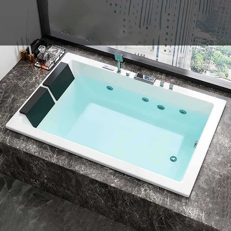 Rectangle Modern White Embedded Bathtub Acrylic with Drain Bath Tub and Overflow Hole Massage & Thermostat & Chromatherapy Tub with Silver 5-Piece Set Clearhalo 'Bathroom Remodel & Bathroom Fixtures' 'Bathtubs' 'Home Improvement' 'home_improvement' 'home_improvement_bathtubs' 'Showers & Bathtubs' 6488641