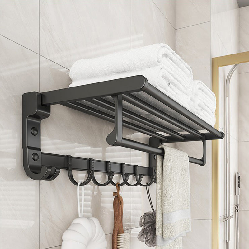 Chrome/Black Classic Bathroom Accessory Set Modern Bath Shelf/ Towel Bar & Paper Holder Black 24"L Towel Rack （with Hook) Clearhalo 'Bathroom Hardware Sets' 'Bathroom Hardware' 'Bathroom Remodel & Bathroom Fixtures' 'bathroom_hardware_sets' 'Home Improvement' 'home_improvement' 'home_improvement_bathroom_hardware_sets' 6495549