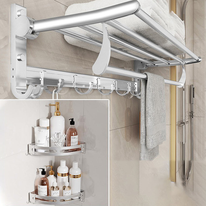 Chrome/Black Classic Bathroom Accessory Set Modern Bath Shelf/ Towel Bar & Paper Holder Silver Towel Rack with Bath Shelf (Triangular) Clearhalo 'Bathroom Hardware Sets' 'Bathroom Hardware' 'Bathroom Remodel & Bathroom Fixtures' 'bathroom_hardware_sets' 'Home Improvement' 'home_improvement' 'home_improvement_bathroom_hardware_sets' 6495567