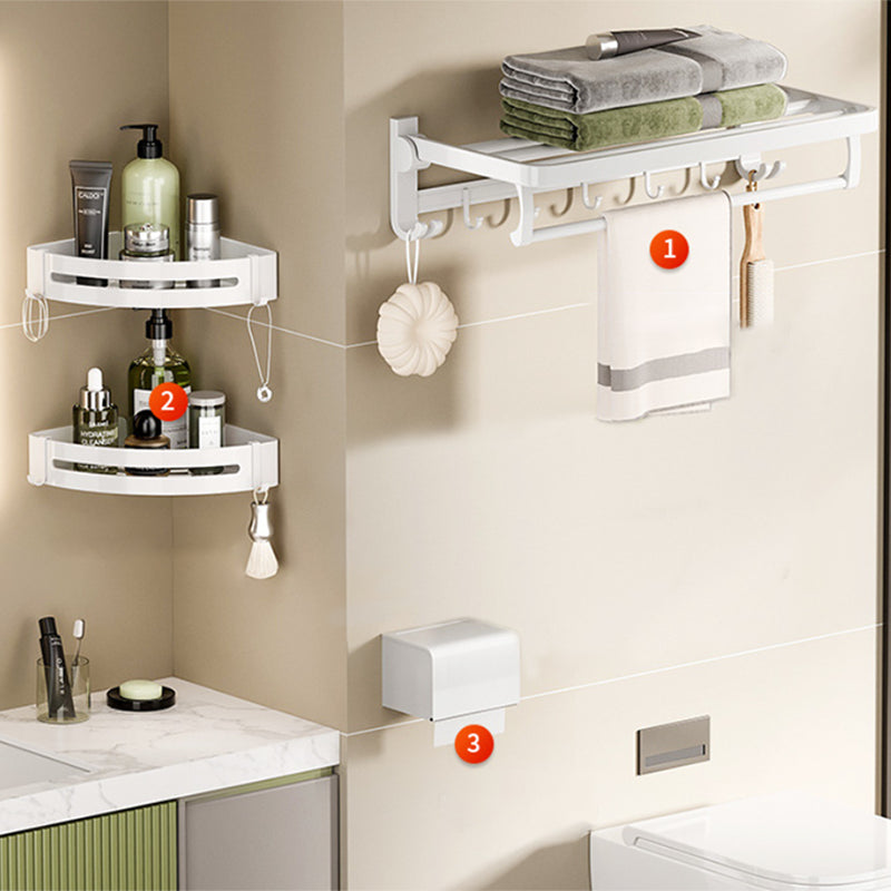 Modern Bathroom Hardware Set Towel Bar White Bath Shelf Bath Hardware Set 4-Piece Set (Triangular Bath Shelf) Clearhalo 'Bathroom Hardware Sets' 'Bathroom Hardware' 'Bathroom Remodel & Bathroom Fixtures' 'bathroom_hardware_sets' 'Home Improvement' 'home_improvement' 'home_improvement_bathroom_hardware_sets' 6495592