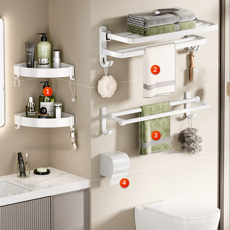 Modern Bathroom Hardware Set Towel Bar White Bath Shelf Bath Hardware Set 5-Piece Set (Toilet Paper Holder) Clearhalo 'Bathroom Hardware Sets' 'Bathroom Hardware' 'Bathroom Remodel & Bathroom Fixtures' 'bathroom_hardware_sets' 'Home Improvement' 'home_improvement' 'home_improvement_bathroom_hardware_sets' 6495605