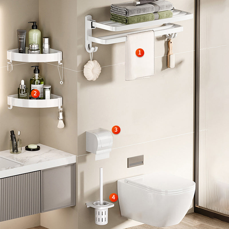 Modern Bathroom Hardware Set Towel Bar White Bath Shelf Bath Hardware Set 5-Piece Set (Triangle Bath Shelf) Clearhalo 'Bathroom Hardware Sets' 'Bathroom Hardware' 'Bathroom Remodel & Bathroom Fixtures' 'bathroom_hardware_sets' 'Home Improvement' 'home_improvement' 'home_improvement_bathroom_hardware_sets' 6495608