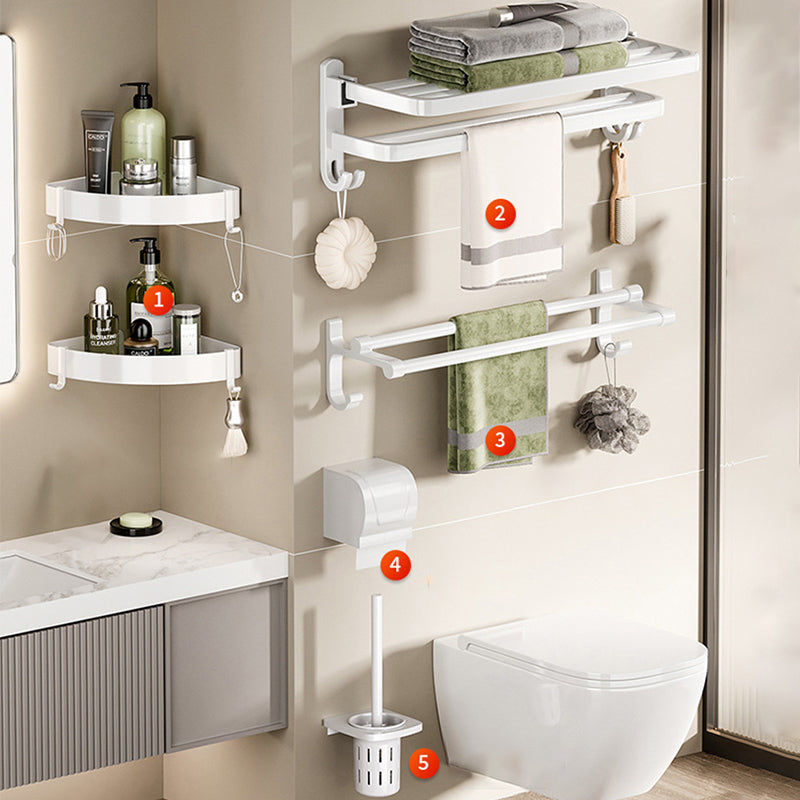 Modern Bathroom Hardware Set Towel Bar White Bath Shelf Bath Hardware Set 6-Piece Set (Toilet Brush) Clearhalo 'Bathroom Hardware Sets' 'Bathroom Hardware' 'Bathroom Remodel & Bathroom Fixtures' 'bathroom_hardware_sets' 'Home Improvement' 'home_improvement' 'home_improvement_bathroom_hardware_sets' 6495611