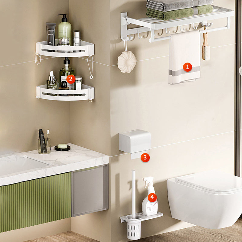 Modern Bathroom Hardware Set Towel Bar White Bath Shelf Bath Hardware Set 5-Piece Set (Toilet Brush) Clearhalo 'Bathroom Hardware Sets' 'Bathroom Hardware' 'Bathroom Remodel & Bathroom Fixtures' 'bathroom_hardware_sets' 'Home Improvement' 'home_improvement' 'home_improvement_bathroom_hardware_sets' 6495615