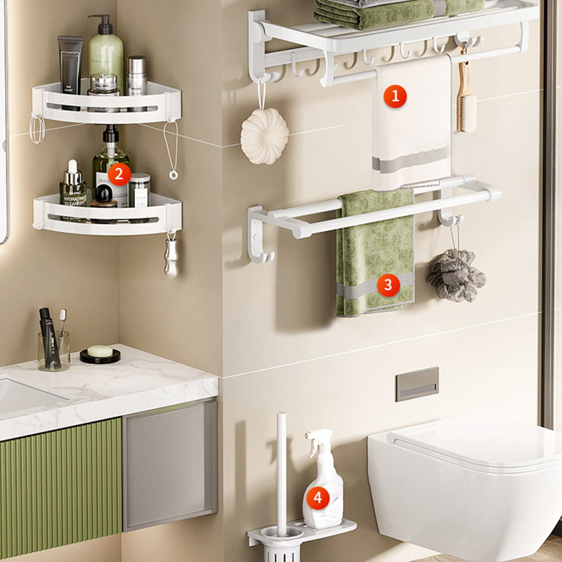 Modern Bathroom Hardware Set Towel Bar White Bath Shelf Bath Hardware Set 5-Piece Set (Double Rods) Clearhalo 'Bathroom Hardware Sets' 'Bathroom Hardware' 'Bathroom Remodel & Bathroom Fixtures' 'bathroom_hardware_sets' 'Home Improvement' 'home_improvement' 'home_improvement_bathroom_hardware_sets' 6495623