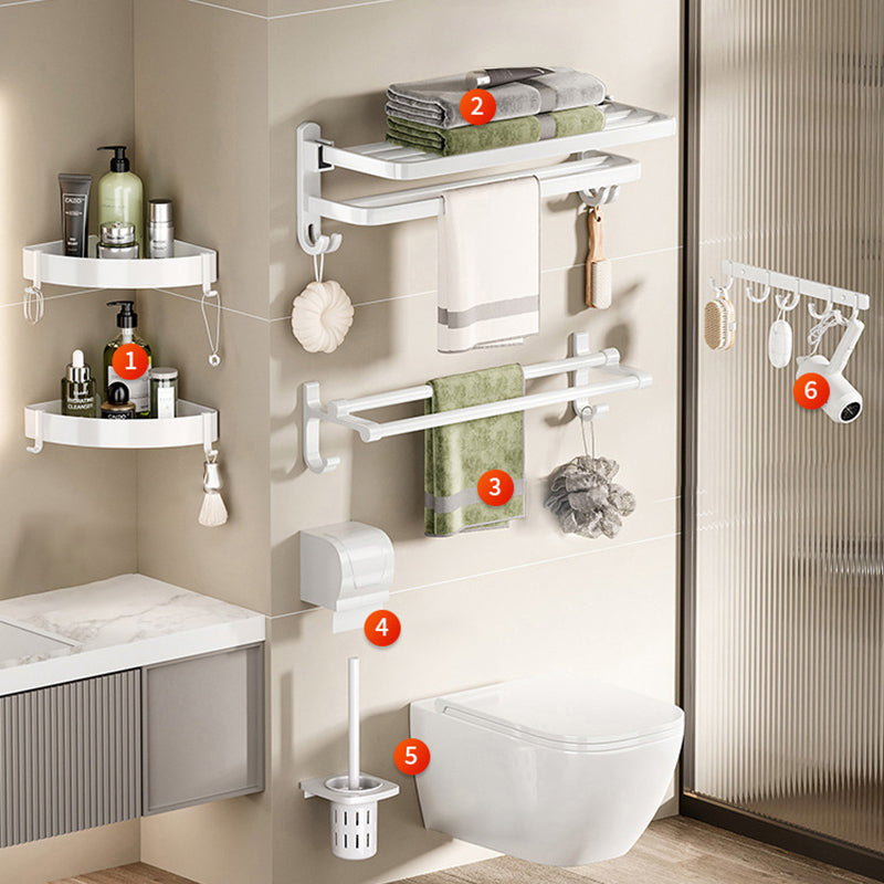 Modern Bathroom Hardware Set Towel Bar White Bath Shelf Bath Hardware Set 7-Piece Set (Toilet Paper Holder) Clearhalo 'Bathroom Hardware Sets' 'Bathroom Hardware' 'Bathroom Remodel & Bathroom Fixtures' 'bathroom_hardware_sets' 'Home Improvement' 'home_improvement' 'home_improvement_bathroom_hardware_sets' 6495624