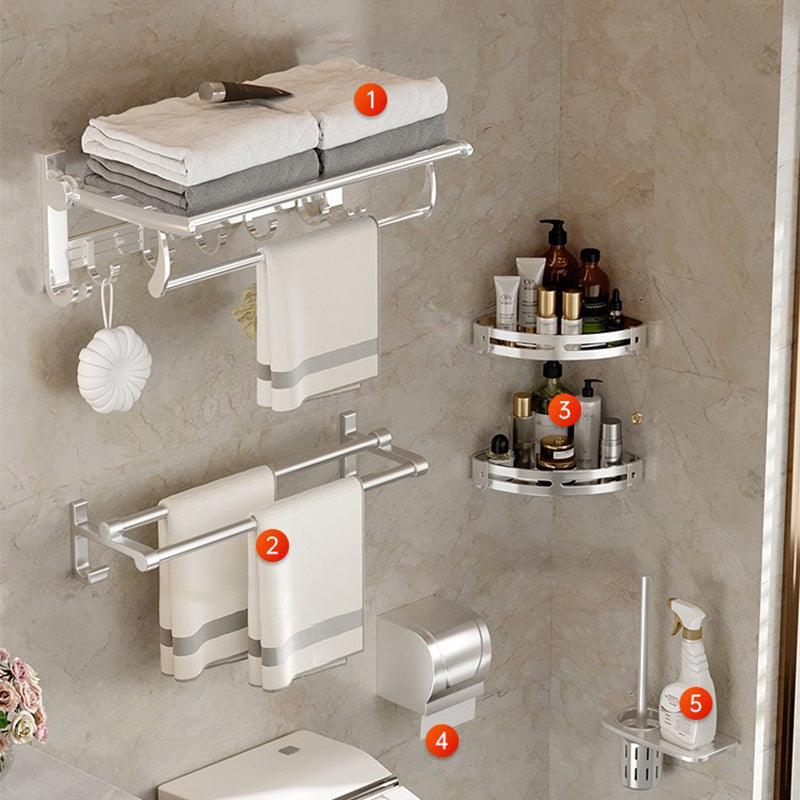 Modern Polished Chrome Bathroom Accessory Set Bath Shelf/Towel Bar/ Paper Holder Included 6-Piece Set (Toilet Brush) Clearhalo 'Bathroom Hardware Sets' 'Bathroom Hardware' 'Bathroom Remodel & Bathroom Fixtures' 'bathroom_hardware_sets' 'Home Improvement' 'home_improvement' 'home_improvement_bathroom_hardware_sets' 6495672