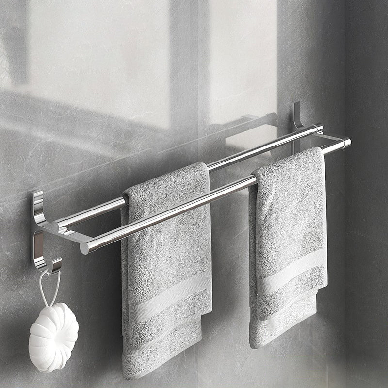 Modern Polished Chrome Bathroom Accessory Set Bath Shelf/Towel Bar/ Paper Holder Included Towel Bar (Double Rods) Clearhalo 'Bathroom Hardware Sets' 'Bathroom Hardware' 'Bathroom Remodel & Bathroom Fixtures' 'bathroom_hardware_sets' 'Home Improvement' 'home_improvement' 'home_improvement_bathroom_hardware_sets' 6495673