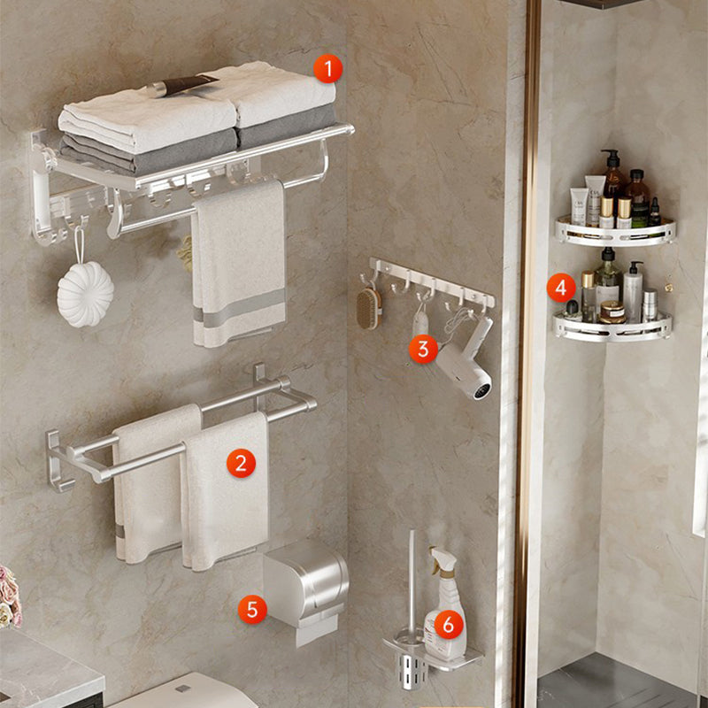 Modern Polished Chrome Bathroom Accessory Set Bath Shelf/Towel Bar/ Paper Holder Included 7-Piece Set Clearhalo 'Bathroom Hardware Sets' 'Bathroom Hardware' 'Bathroom Remodel & Bathroom Fixtures' 'bathroom_hardware_sets' 'Home Improvement' 'home_improvement' 'home_improvement_bathroom_hardware_sets' 6495675