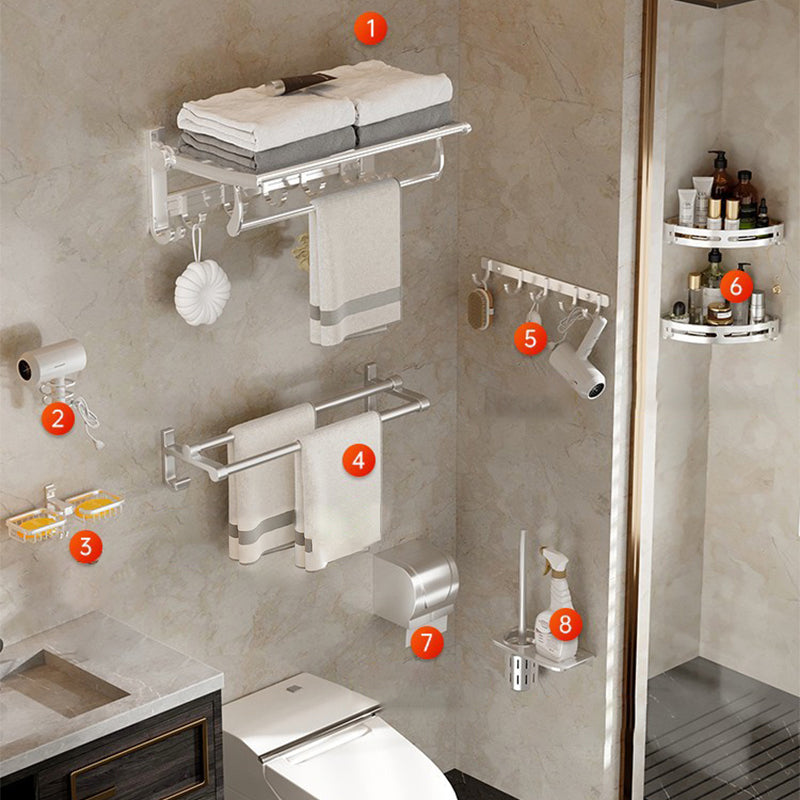 Modern Polished Chrome Bathroom Accessory Set Bath Shelf/Towel Bar/ Paper Holder Included 9-Piece Set Clearhalo 'Bathroom Hardware Sets' 'Bathroom Hardware' 'Bathroom Remodel & Bathroom Fixtures' 'bathroom_hardware_sets' 'Home Improvement' 'home_improvement' 'home_improvement_bathroom_hardware_sets' 6495678