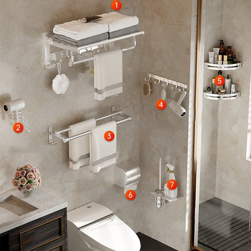 Modern Polished Chrome Bathroom Accessory Set Bath Shelf/Towel Bar/ Paper Holder Included 8-Piece Set Clearhalo 'Bathroom Hardware Sets' 'Bathroom Hardware' 'Bathroom Remodel & Bathroom Fixtures' 'bathroom_hardware_sets' 'Home Improvement' 'home_improvement' 'home_improvement_bathroom_hardware_sets' 6495685