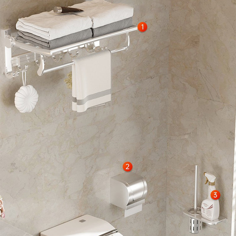 Modern Polished Chrome Bathroom Accessory Set Bath Shelf/Towel Bar/ Paper Holder Included Towel Rack & Toilet Paper Holder & Toilet Brush Clearhalo 'Bathroom Hardware Sets' 'Bathroom Hardware' 'Bathroom Remodel & Bathroom Fixtures' 'bathroom_hardware_sets' 'Home Improvement' 'home_improvement' 'home_improvement_bathroom_hardware_sets' 6495687