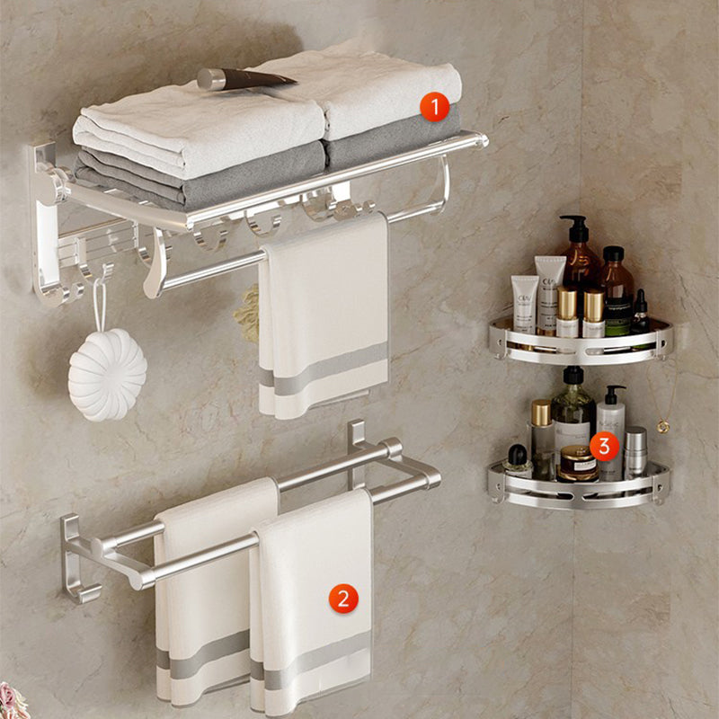 Modern Polished Chrome Bathroom Accessory Set Bath Shelf/Towel Bar/ Paper Holder Included Towel Rack with Bath Shelf (Triangular) and Towel Bar Clearhalo 'Bathroom Hardware Sets' 'Bathroom Hardware' 'Bathroom Remodel & Bathroom Fixtures' 'bathroom_hardware_sets' 'Home Improvement' 'home_improvement' 'home_improvement_bathroom_hardware_sets' 6495693