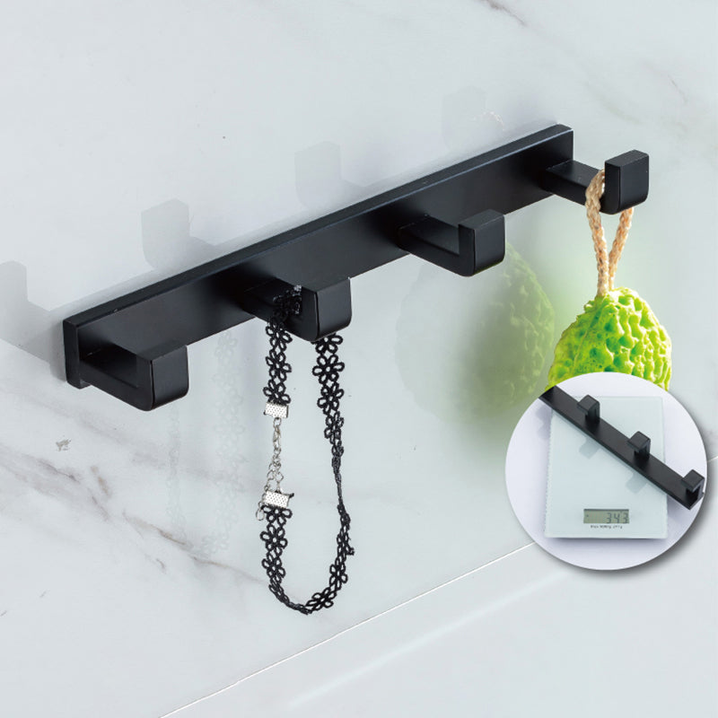 Modern Classic Bath Hardware Set in Stainless Steel Matte Black Robe Hooks/Towel Ring Bar Towel/Robe Hook (11"L) Clearhalo 'Bathroom Hardware Sets' 'Bathroom Hardware' 'Bathroom Remodel & Bathroom Fixtures' 'bathroom_hardware_sets' 'Home Improvement' 'home_improvement' 'home_improvement_bathroom_hardware_sets' 6495724