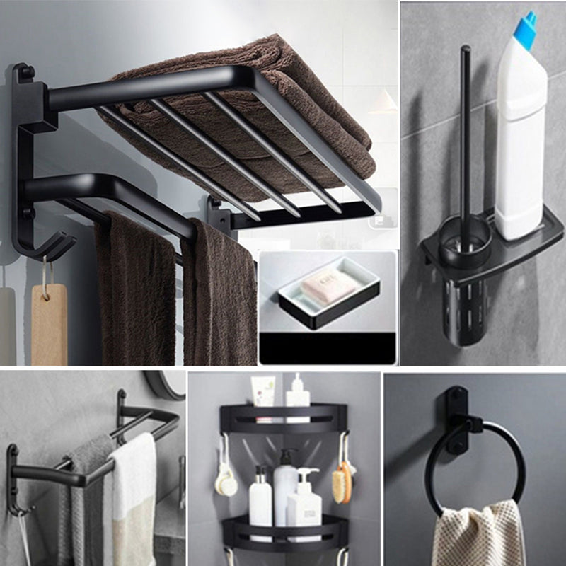 Modern Bathroom Accessory Set Towel Bar Black Soap Dish Bath Hardware Set 7-Piece Set (Double Rods) Clearhalo 'Bathroom Hardware Sets' 'Bathroom Hardware' 'Bathroom Remodel & Bathroom Fixtures' 'bathroom_hardware_sets' 'Home Improvement' 'home_improvement' 'home_improvement_bathroom_hardware_sets' 6495761